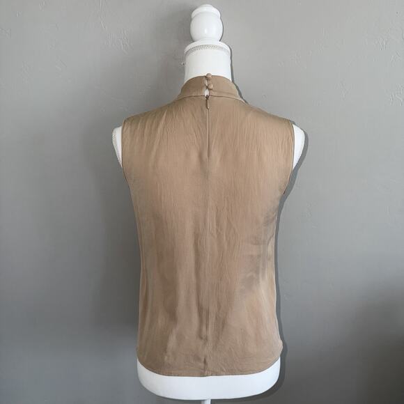VTG 90s Casual Corner Stretch Silk Blend Blouse Sz 6 Tan Knot-neck Sleeveless - Picture 6 of 11